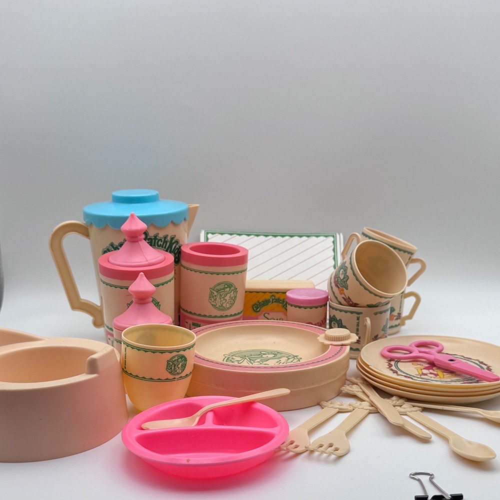 Vintage Cabbage Patch Kids Toy Dishes 1984 Play Kitchen Tea Set Accessories Lot